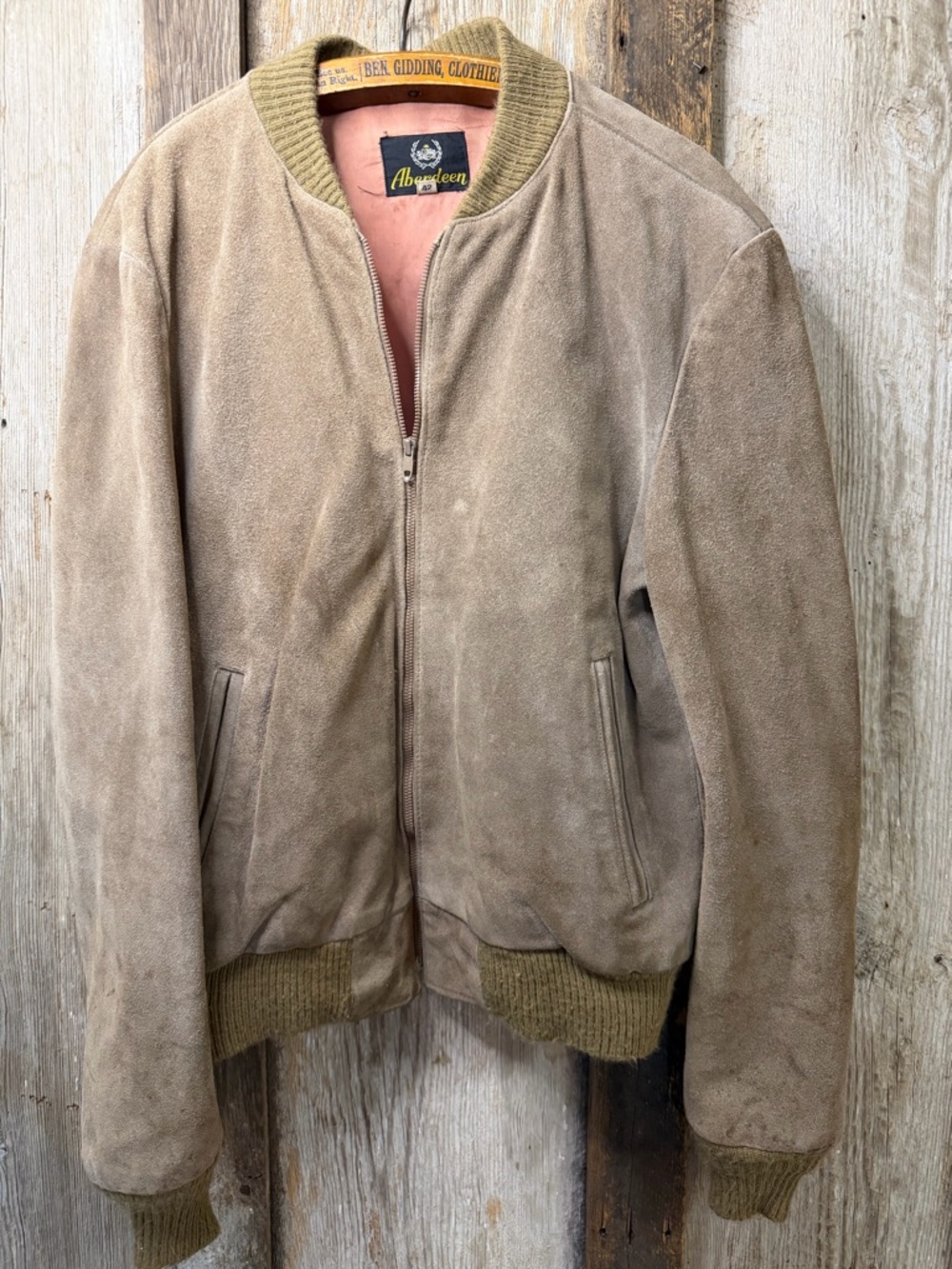 VTG Aberdeen Cowhide Leather Split Bomber Jacket Metal Talon Zipper: Size 42